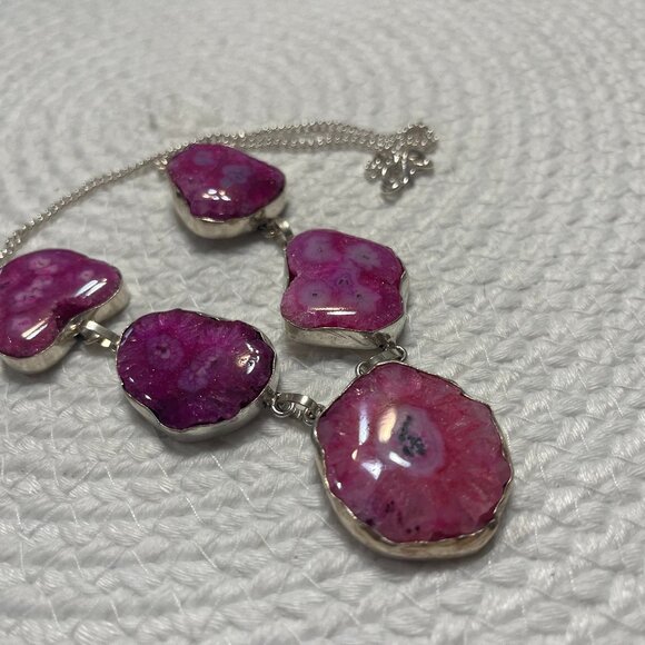 Gorgeous PINK BOTSWANA AGATE Handmade Sterling 925 Necklace Size 20" #179D - Picture 1 of 3